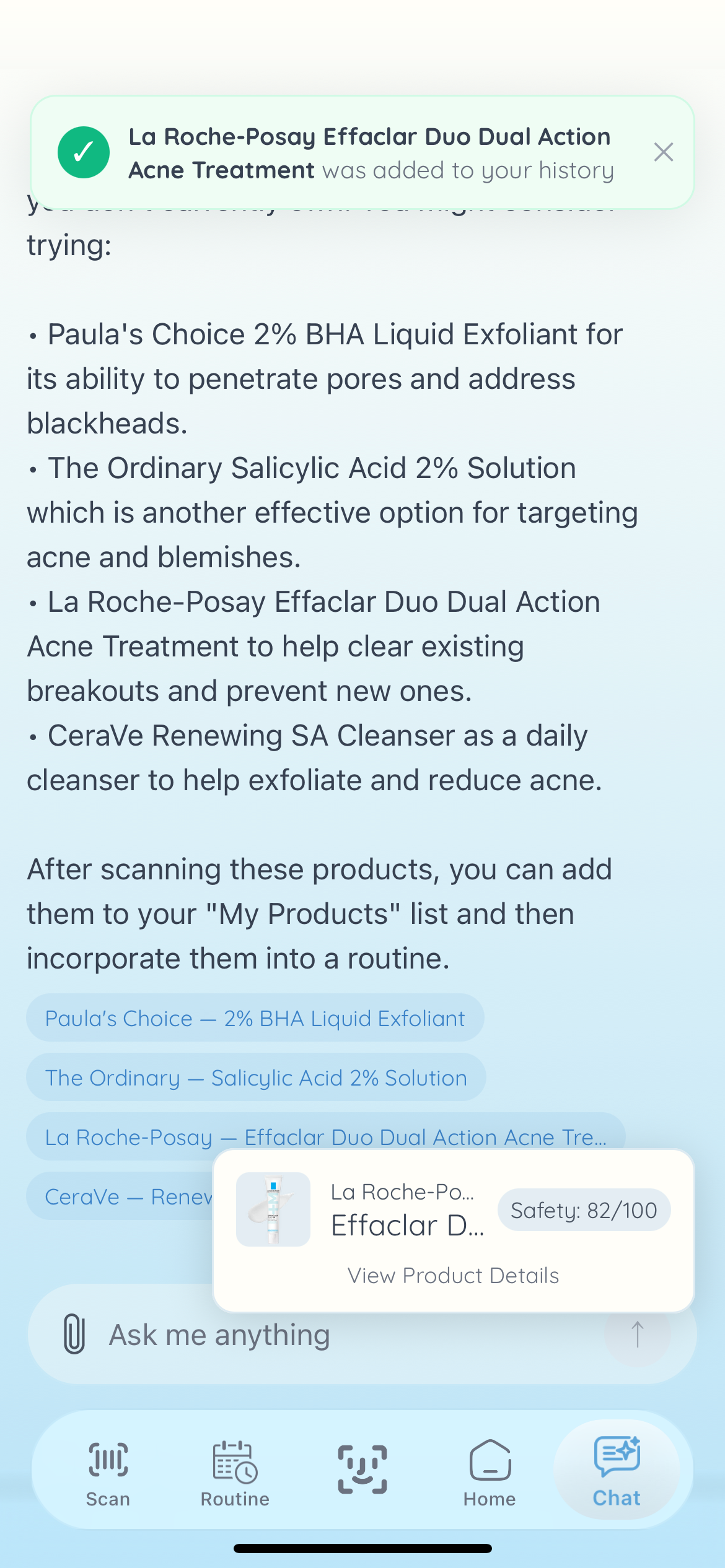 Aoria chat product suggestion